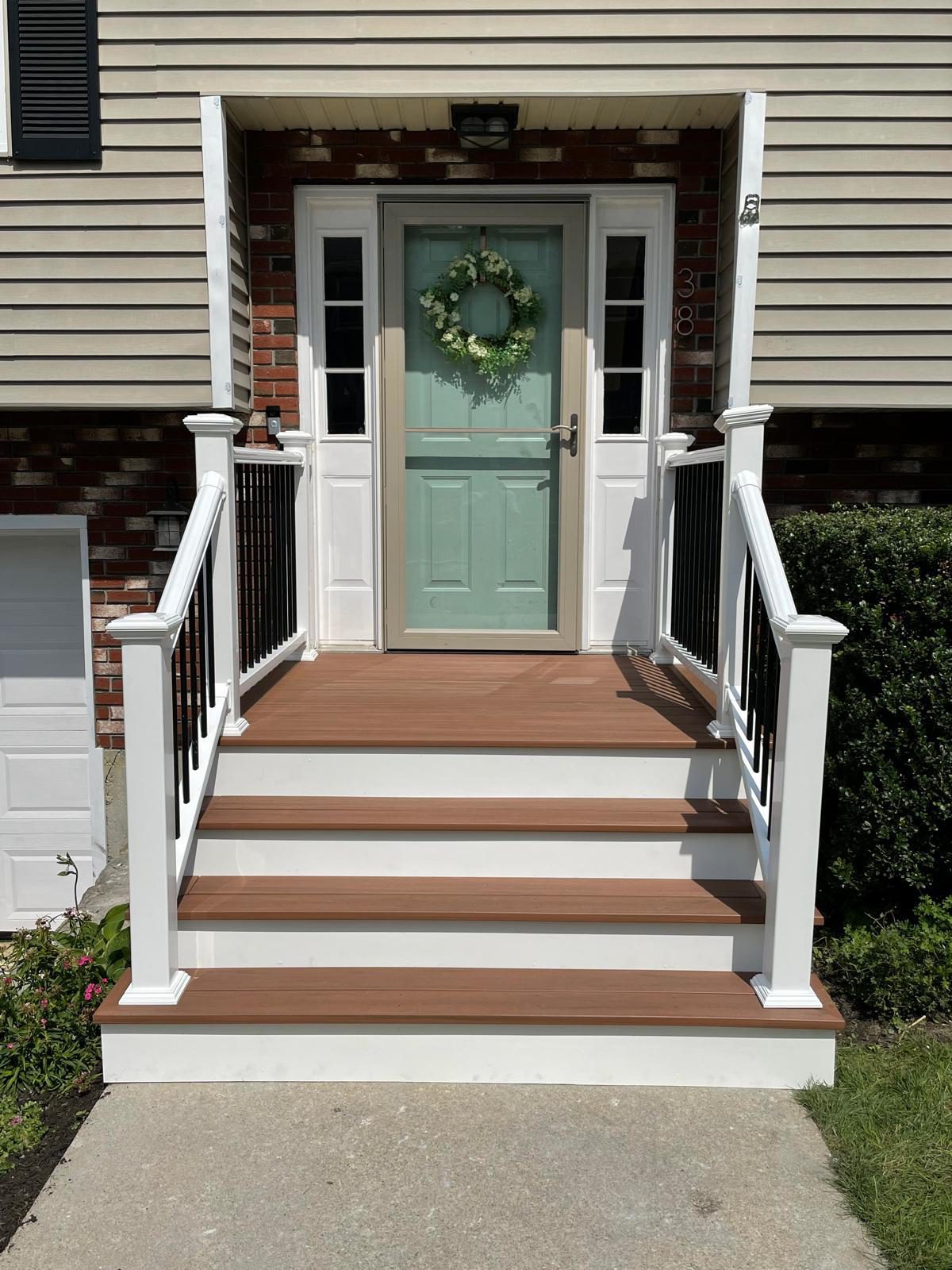 Front porch and stairs, before and after — After