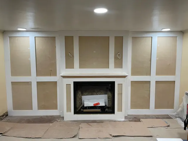 Fireplace wall paneling in progress